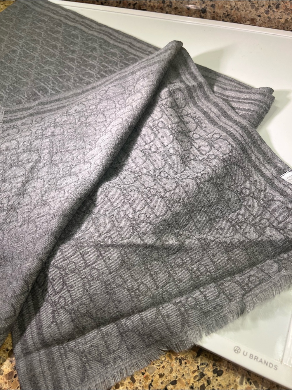 Dior Gray Cashmere Monogram Scarf - Picture 6 of 10